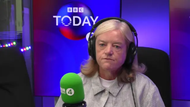 Baroness Casey sits in the Today studio, with a green microphone in front of her