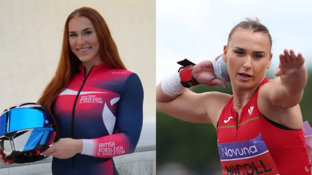 Adele Nicoll in bobsleigh and shot put action