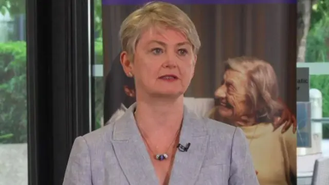 Yvette Cooper, who has short blonde hair, wearing a grey suit jacket