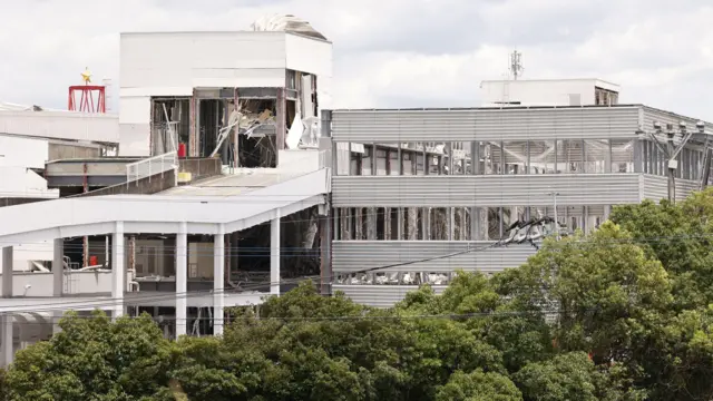 A wide view of the destroyed Aeon Mall