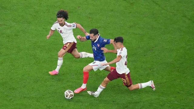 Rayan Cherki #24 of France dribbles the ball during the FIFA World Cup 2026 Semi Final match between France and Spain at Dallas Stadium on July 14, 2026 in Arlington, Texas