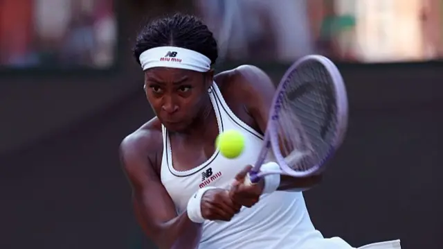Coco Gauff of United States plays a backhand