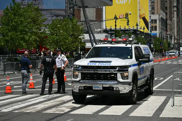 NYPD police car blocking a road