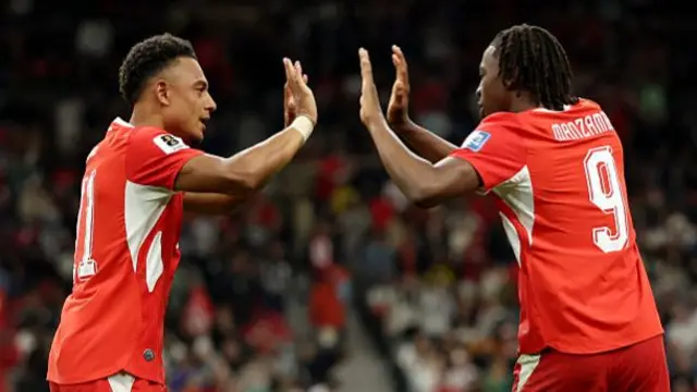 Dan Ndoye and Johan Manzambi high five