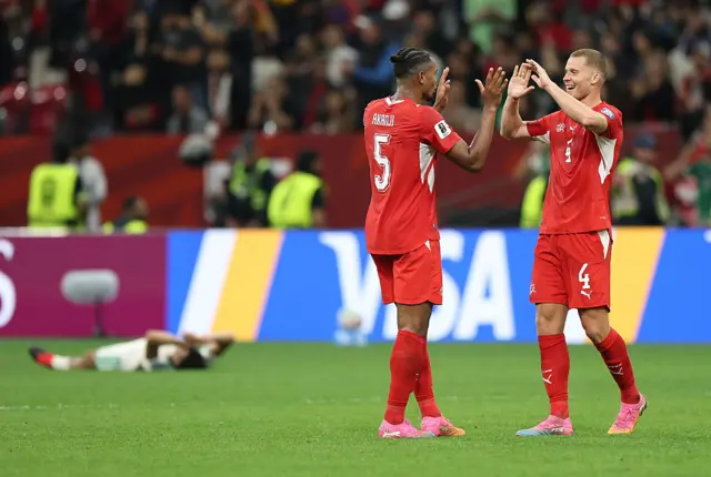 Manuel Akanji and Nico Elvedi celebrate