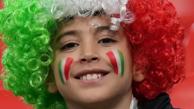 Young Algerian fan in green, white and red wig and face paint