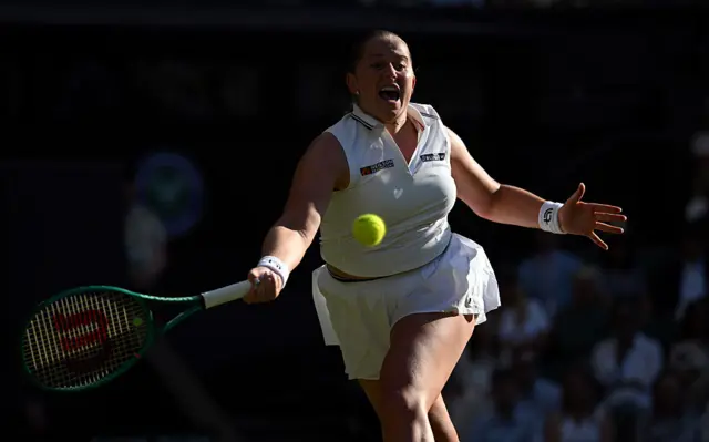 Jelena Ostapenko of Latvia plays a forehand