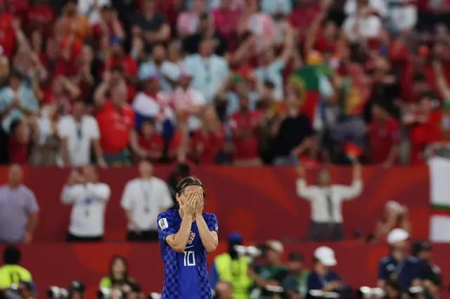 Luka Modric #10 of Croatia reacts