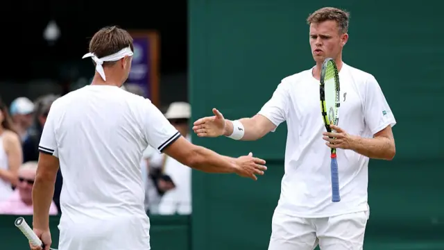 David Stevenson of Great Britain and Marcus Willis of Great Britain celebrate a point