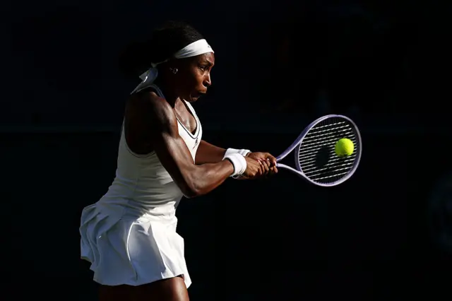 Coco Gauff of United States plays a backhand