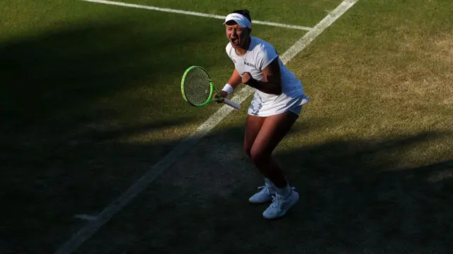 Barbora Krejcikova of Czechia celebrates winning match point