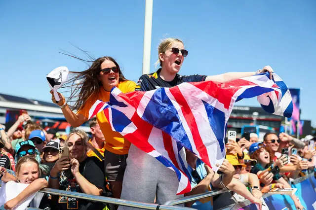 Fans hold up a Union Jack at Silverstone