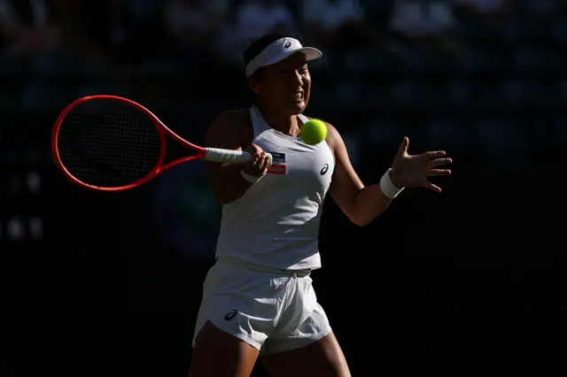 Claire Liu of United States plays a forehand