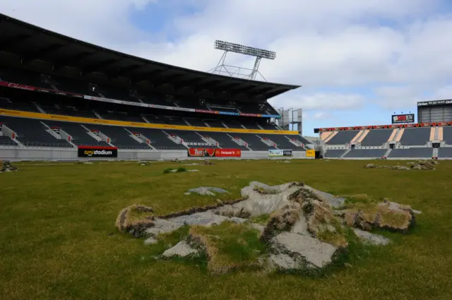 Lancaster Park after the 2011 earthquake in Christchurch