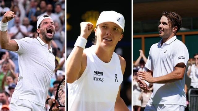 Split image of Grigor Dimitrov, Iga Swiatek, and Arthur Fery