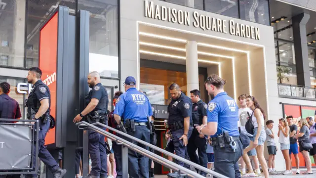 NYPD officers outside an entrance to MSG