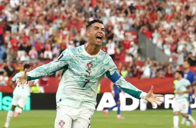 Portugal's Cristiano Ronaldo celebrates equalising against Croatia