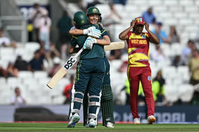 Australia celebrate beating West Indies
