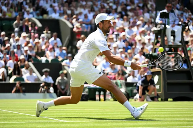 Novak Djokovic of Serbia plays a forehand