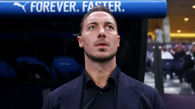 Matthias Jaissle, Head Coach of Al Ahli, looks on prior to the Saudi Pro League match between Al Hilal and Al Ahli at Kingdom Arena on February 02, 2026 in Riyadh, Saudi Arabia
