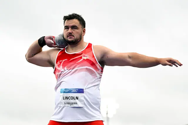 Scott Lincoln of England competes in the Men's Shot Put Qualifiers