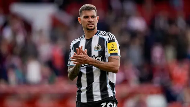 Bruno Guimaraes of Newcastle United applauds the fans after the final whistle during the Premier League match between Nottingham Forest and Newcastle United at City Ground in Nottingham, United Kingdom, on May 10, 2026.