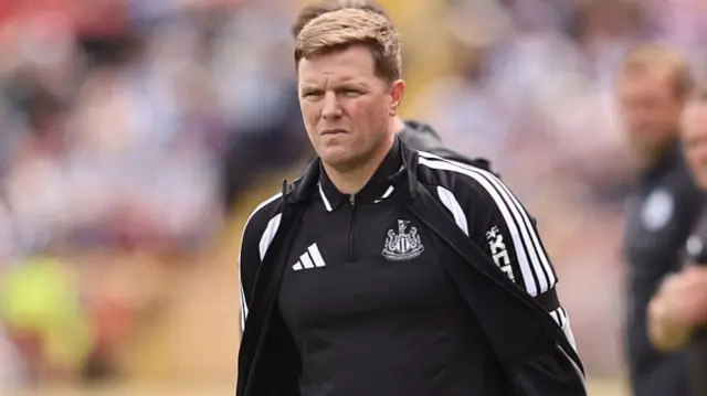 Eddie Howe, manager of Newcastle United, is pictured during a pre-season friendly match between Gateshead and Newcastle United.