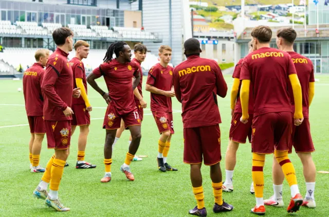 Motherwell players warming up
