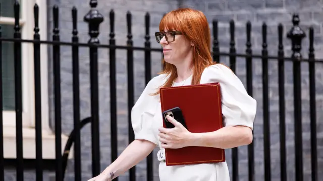 Angela Rayner holding a red folder.