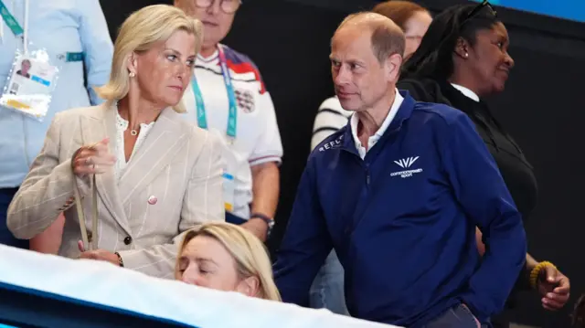 The Duke and Duchess of Edinburgh attend a netball match between Wales and Jamacia at The Hydro