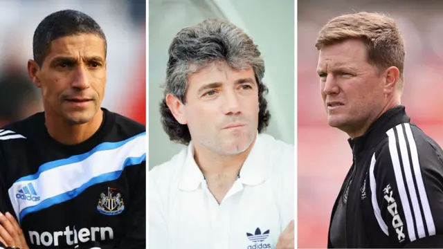 Graphic showing photos of Chris Hughton, Kevin Keegan and Eddie Howe