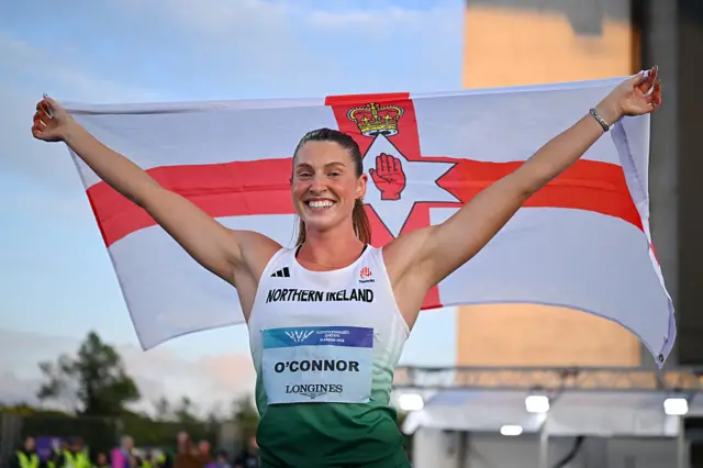 Kate O'Connor celebrates heptathlon gold