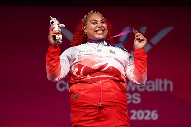 England's Emily Campbell celebrates gold