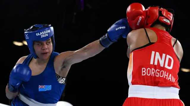Tuvalu boxer Tarona Taafaki in action in the Commonwealth Games semi-finals