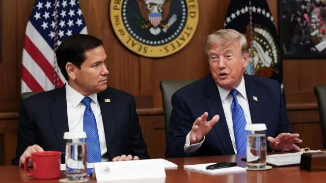 US Secretary of State Marco Rubio looks on as President Donald Trump speaks during a Cabinet meeting at Camp David in Maryland, on July 31, 2026