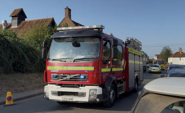 A fire engine arriving into Westleton.
