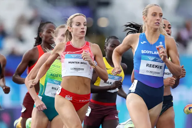 Georgia Hunter Bell of Team England and Jemma Reekie of Team Scotland compete in Women's 800 Metres Semi-Finals
