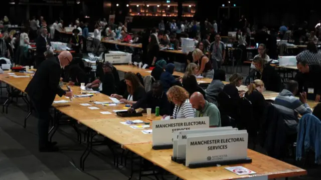Ballots are sorted for the second count of votes in the Greater Manchester mayoral by-election