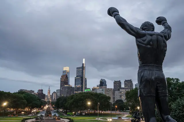 Rocky statue overlooking Philadelphia