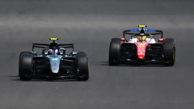 Mercedes' Kimi Antonelli ahead of Ferrari's Lewis Hamilton in the British Grand Prix sprint race