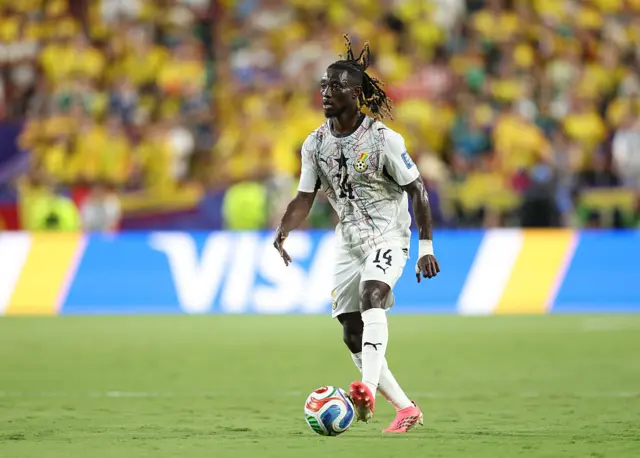 Gideon Mensah controls the ball