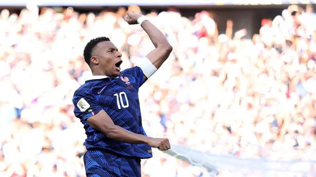 Kylian Mbappe celebrates