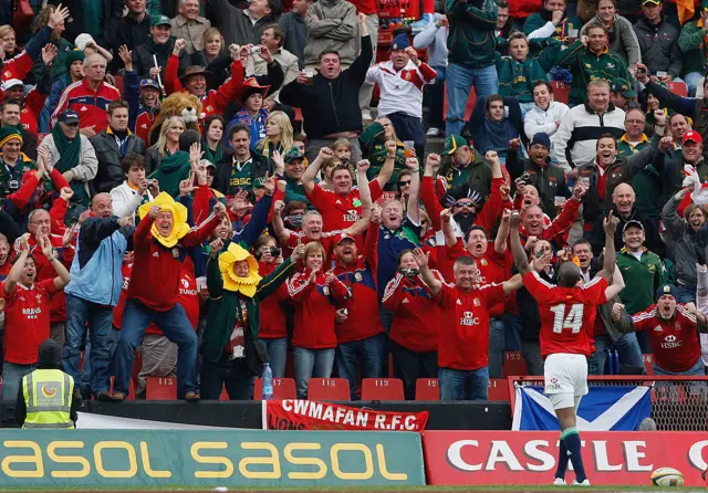 Ugo Monye celebrates victory with the 2009 Lions at Ellis Park