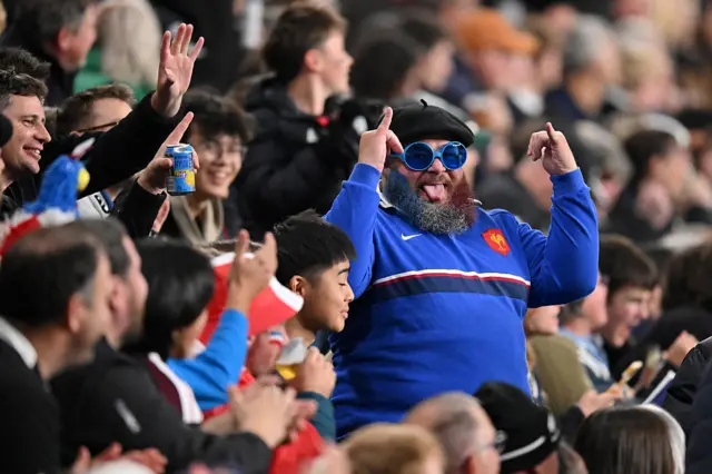 France fans watch on during the Nations Championship match between New Zealand All Blacks and France