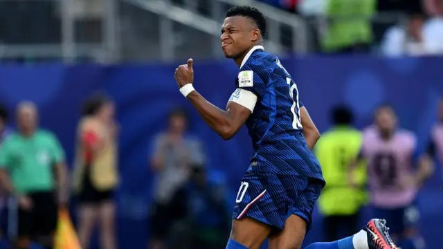 Kylian Mbappe celebrates