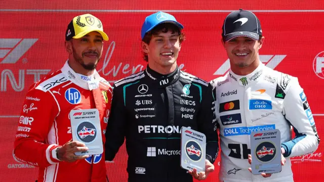 Lewis Hamilton, Kimi Antonelli and Lando Norris