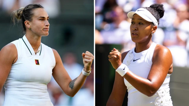 Aryna Sabalaneka holds up her fist and Naomi Osaka holds her her fist