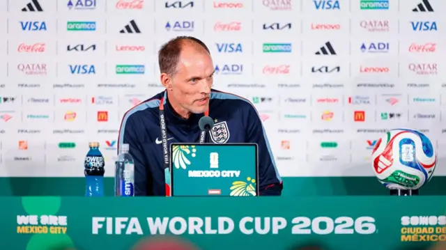 England's German head coach Thomas Tuchel gives a press conference at the Mexico City Stadium in Mexico City on July 4, 2026, on the eve of the 2026 World Cup round of 16 football match between Mexico and England.