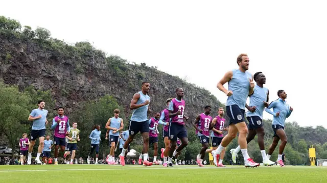 A general view of England players during an England Training Session during an England World Cup 2026 Camp on July 04, 2026 in Mexico City, Mexico