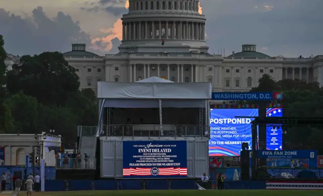 A view of the Great American State Fair after an evacuation was ordered because of approaching thunderstorms on the National Mall in Washington